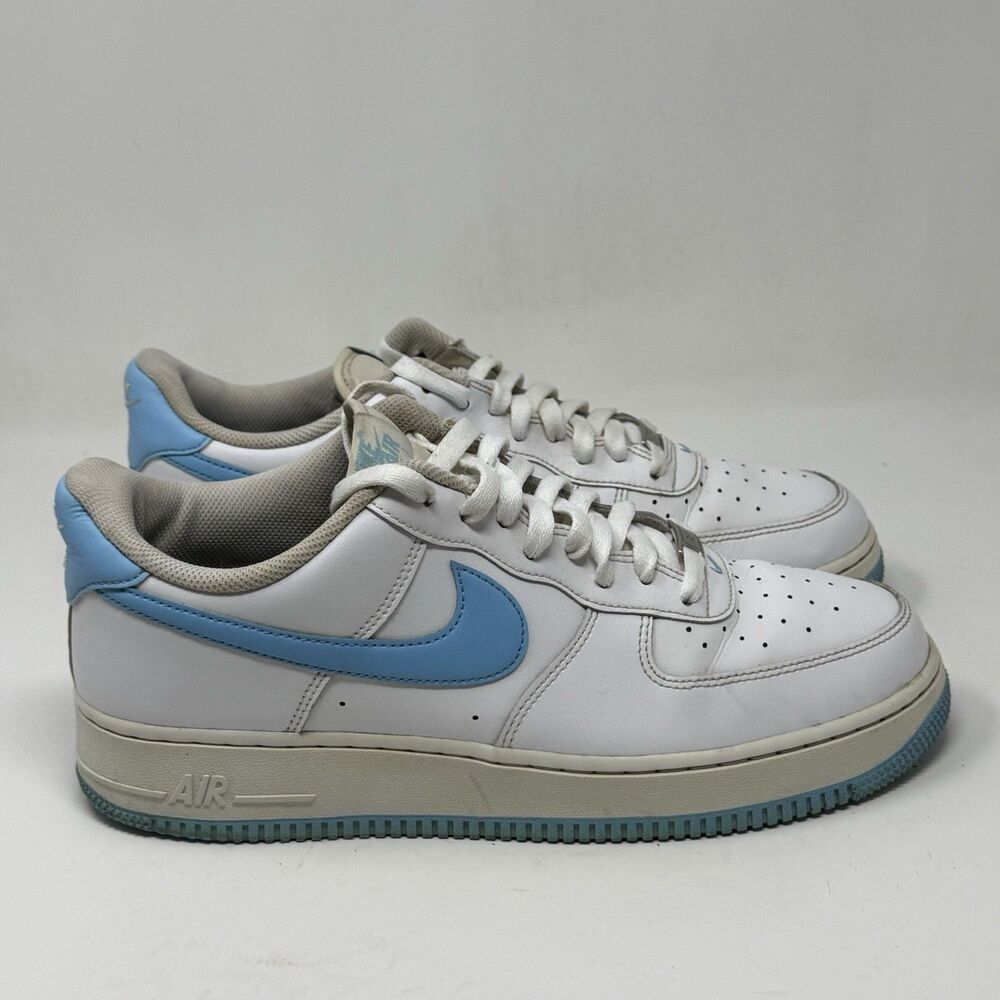 Nike Air Force 1 ‘07 Low Mens 11 Aquarius University Blue Leather Shoes Sneakers